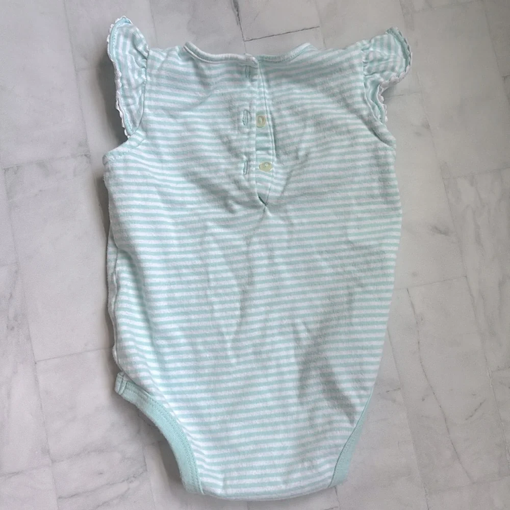 Ralph Lauren Aqua Striped Flutter Sleeve Bodysuit for Baby Girls